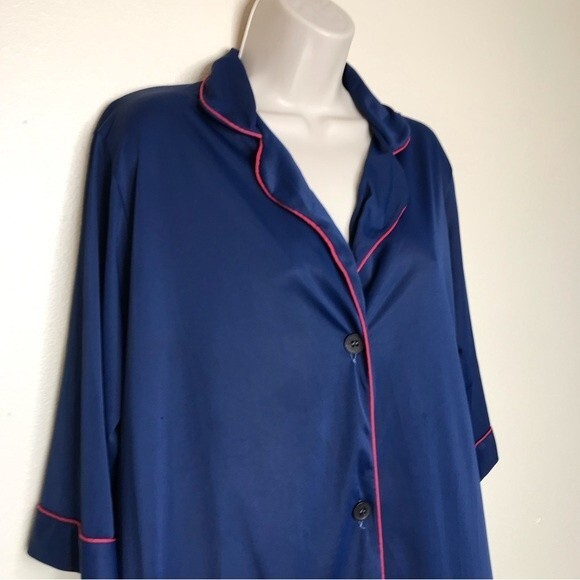 Vintage Kayser Sleep Shirt Nightgown Robe Blue Button Front Pocket Womens 38 - Picture 2 of 16